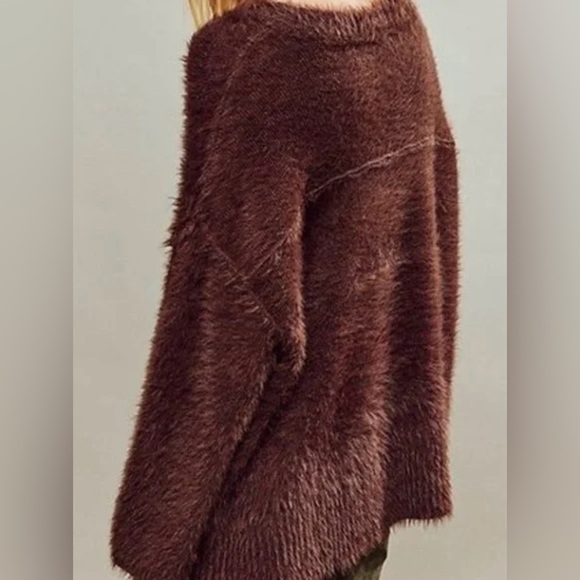 NWOT Free People Harrison Bunny Crew Small Brown New $168 retail Fuzzy Oversized - Picture 2 of 8